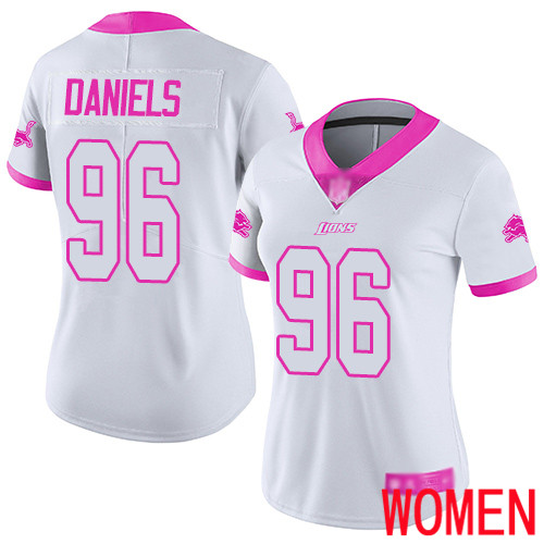 Detroit Lions Limited White Pink Women Mike Daniels Jersey NFL Football #96 Rush Fashion